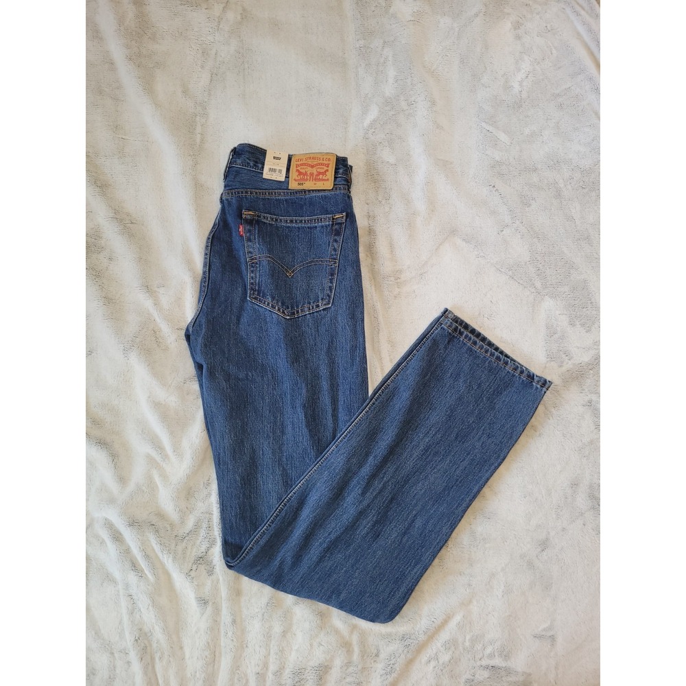 Levi's Mens 36x38 505 Regular Fit Straight Leg Denim Blue Jeans Pants Casual